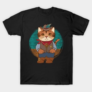 Old West Peaceful Cowgirl Sheriff Cat T-Shirt